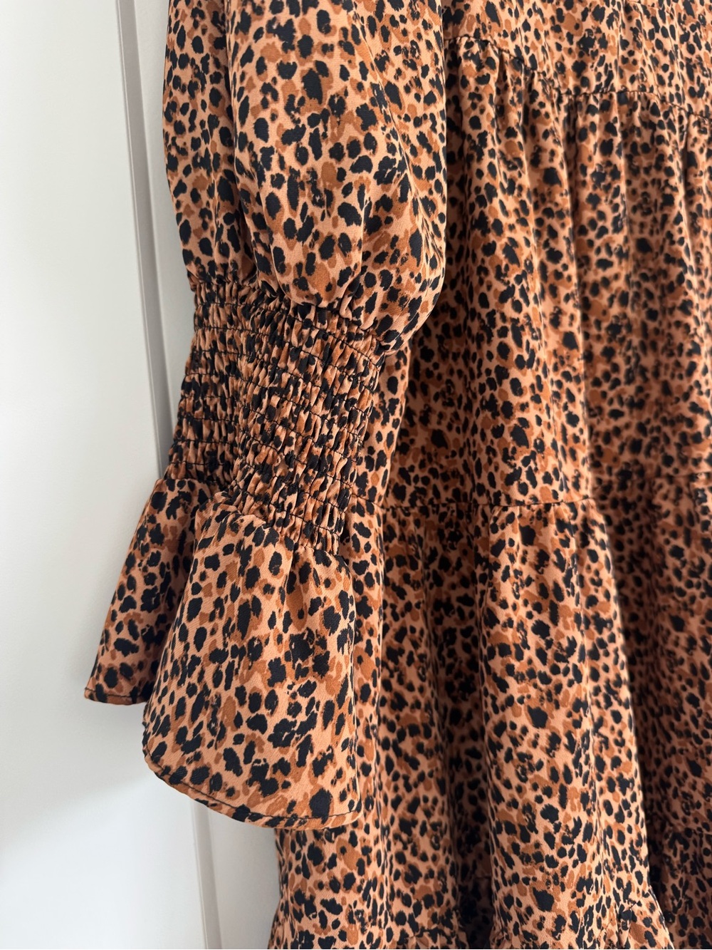 Tuckernuck Pomander Place Brown Leopard Kenzo Long Sleeve Tiered Mini Dress - Picture 3 of 8